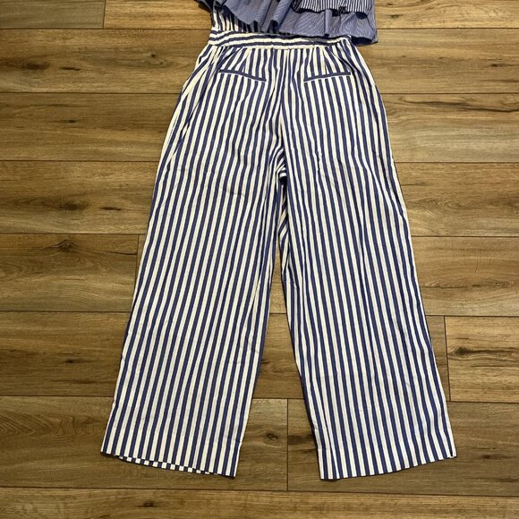 J. Crew One Shoulder Ruffle Jumpsuit SZ 6 Blue White Stripe Romper Wide Leg - Picture 10 of 10